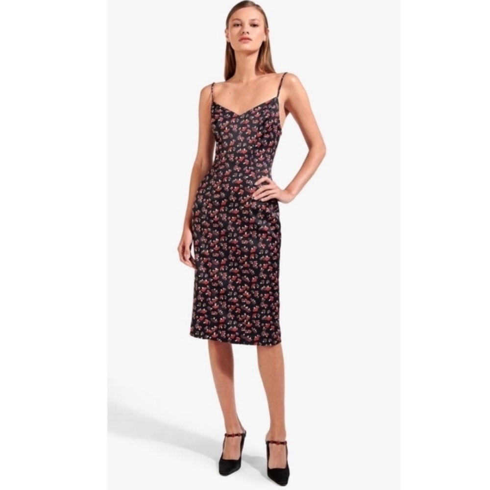 Staud Chelsea Midi Dress Black Red Mushroom V-neck Spaghetti Straps